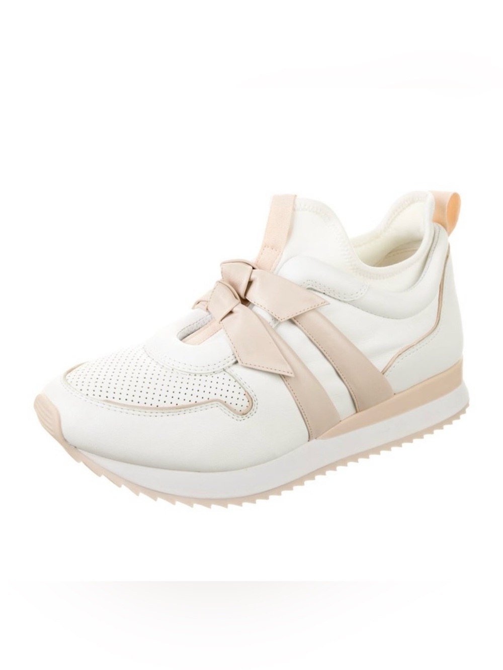 NIB Alexandre Birman Clarita White and Blush Leather Double Bow Sneakers Sz 39/9